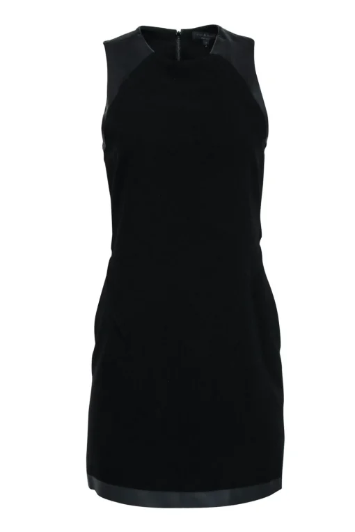 Rag & Bone - Black Sleeveless Faux Leather Trim Detail Dress Sz 4