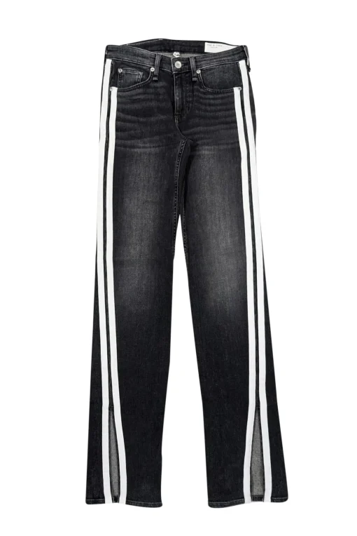 Rag & Bone - Black Wash Mid Rise Side Stripe Flared Jeans Sz 00