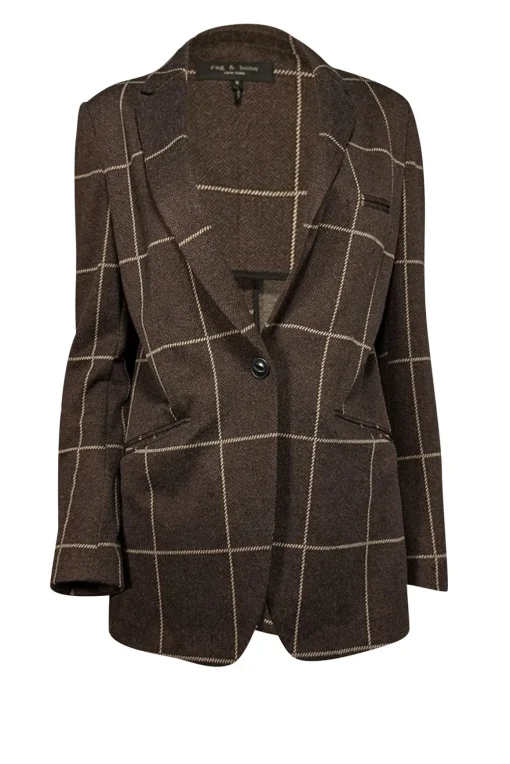 Rag & Bone - Dark Brown & Beige Check Knit Blazer Sz 6