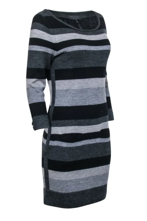 Rag & Bone - Grey & Black Stripe Wool Knit Dress Sz M