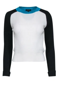 Rag & Bone - Ivory, Teal, & Black Colorblock "Navaya" Crewneck Sweater Sz S