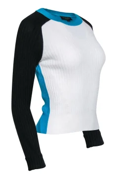 Rag & Bone - Ivory, Teal, & Black Colorblock "Navaya" Crewneck Sweater Sz S