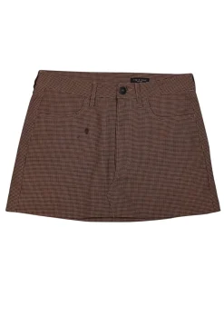 Rag & Bone - Light Brown w/ Maroon Houndstooth Pattern Mini Skirt Sz 6