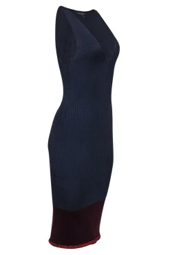 Rag & Bone - Navy, Maroon & Orange Colorblocked Ribbed Midi Dress Sz S