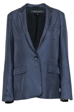 Rag & Bone - Navy w/ White Micro Dot Print Silk Blazer Sz 8