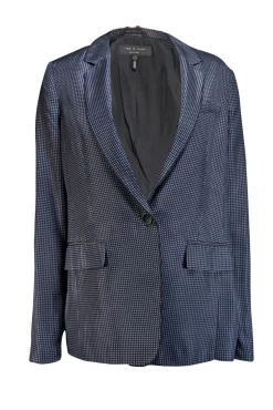 Rag & Bone - Navy w/ White Micro Dot Print Silk Blazer Sz 10