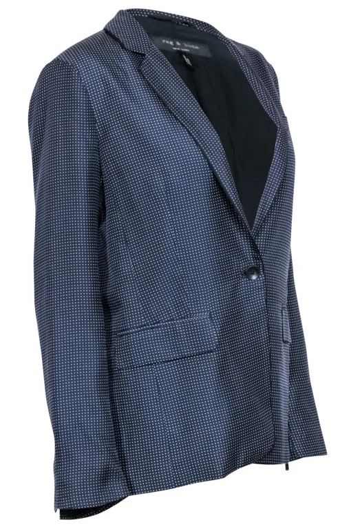 Rag & Bone - Navy w/ White Micro Dot Print Silk Blazer Sz 8