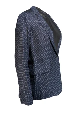 Rag & Bone - Navy w/ White Micro Dot Print Silk Blazer Sz 10