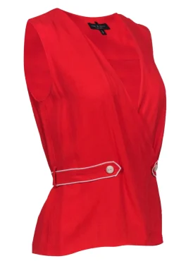 Rag & Bone - Red Textured Wrap Tank w/ Buttons & White Piping Sz S