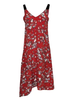 Rag & Bone - Red w/ White, Grey, & Black Floral Print Silk Midi Dress Sz XS