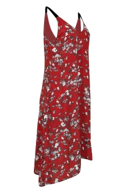 Rag & Bone - Red w/ White, Grey, & Black Floral Print Silk Midi Dress Sz XS