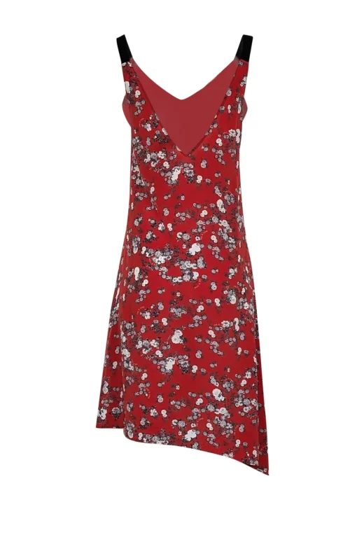 Rag & Bone - Red w/ White, Grey, & Black Floral Print Silk Midi Dress Sz XS