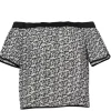 Rag & Bone - White & Black Textured Floral Print Short Sleeve Off-the-Shoulder "Flavia" Blouse Sz M
