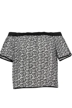 Rag & Bone - White & Black Textured Floral Print Short Sleeve Off-the-Shoulder "Flavia" Blouse Sz M