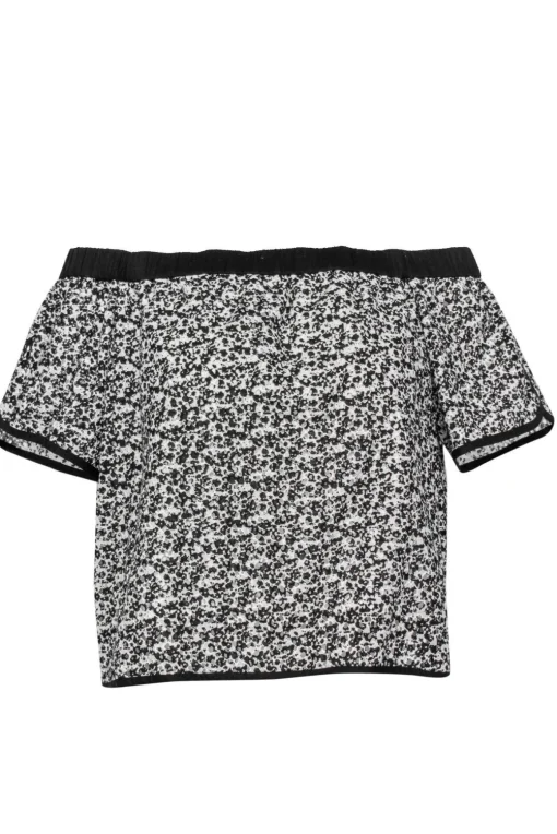 Rag & Bone - White & Black Textured Floral Print Short Sleeve Off-the-Shoulder "Flavia" Blouse Sz M
