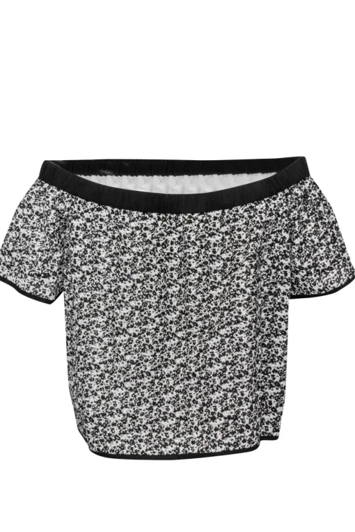 Rag & Bone - White & Black Textured Floral Print Short Sleeve Off-the-Shoulder "Flavia" Blouse Sz M