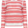 Rag & Bone - White & Coral Striped Eyelet Knit Cotton Sweater Sz L