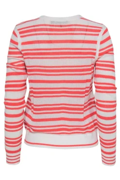 Rag & Bone - White & Coral Striped Eyelet Knit Cotton Sweater Sz L