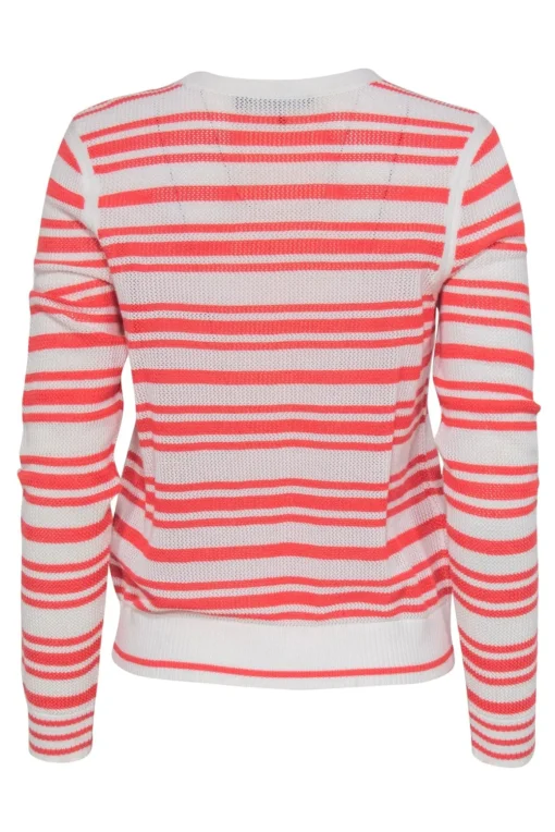 Rag & Bone - White & Coral Striped Eyelet Knit Cotton Sweater Sz L