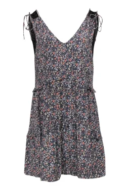 Rails - Grey Tiered Floral Print Mini Dress w/ Tie Shoulder Straps Sz XS