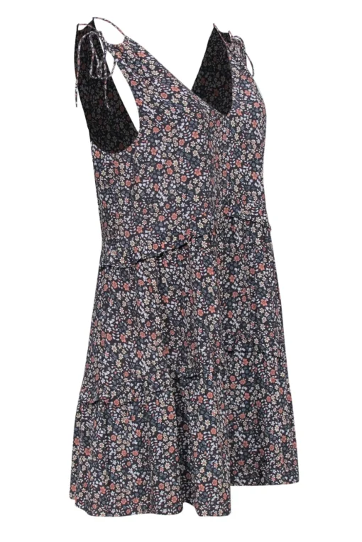 Rails - Grey Tiered Floral Print Mini Dress w/ Tie Shoulder Straps Sz XS