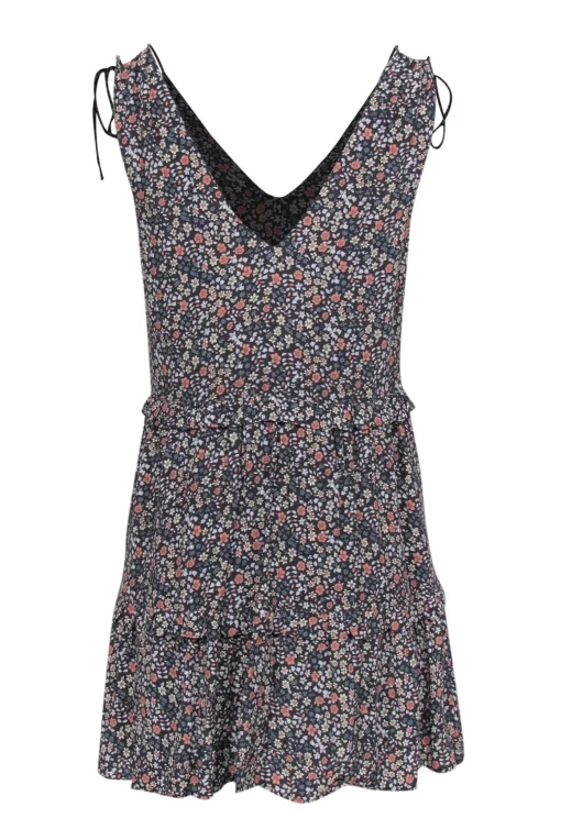 Rails - Grey Tiered Floral Print Mini Dress w/ Tie Shoulder Straps Sz XS
