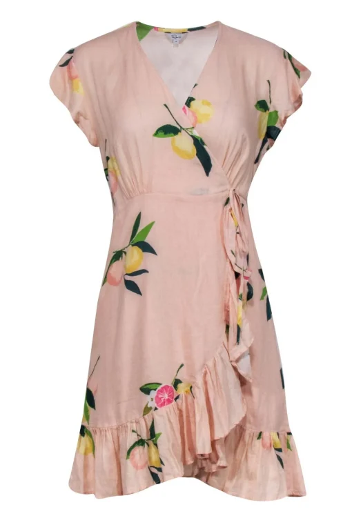 Rails - Peach Floral and Fruit Print Wrap Dress Sz S