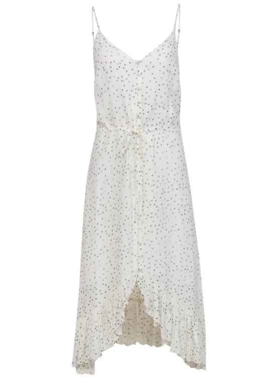 Rails - White & Navy Speckled Sleeveless Button-Up Ruffled Midi Dress Sz S