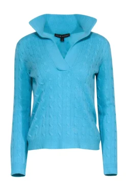 Ralph Lauren - Aqua Blue V-Neck Cable Knit Sz S