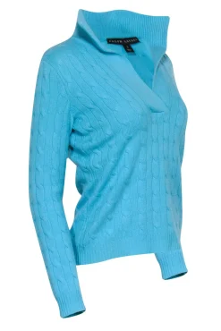 Ralph Lauren - Aqua Blue V-Neck Cable Knit Sz S