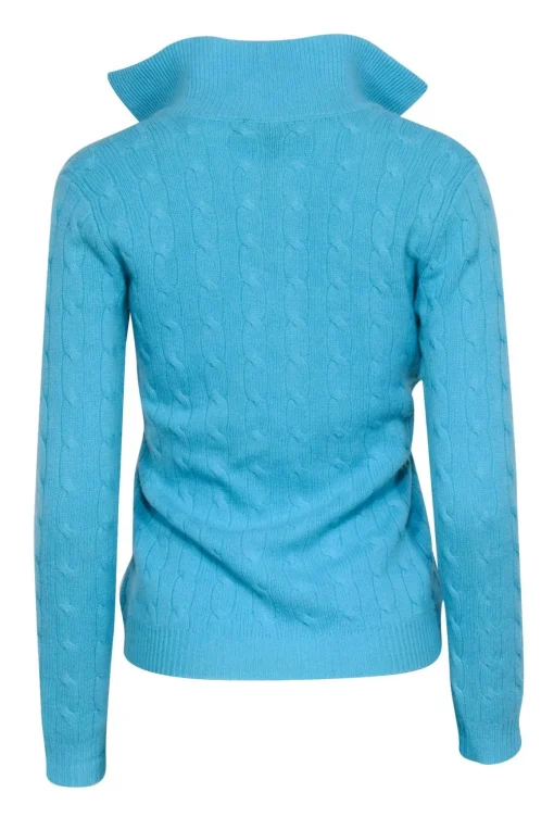 Ralph Lauren - Aqua Blue V-Neck Cable Knit Sz S