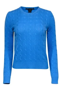 Ralph Lauren - Cornflower Crewneck Cashmere Cable Knit Sweater Sz M