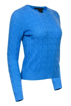 Ralph Lauren - Cornflower Crewneck Cashmere Cable Knit Sweater Sz M