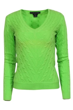 Ralph Lauren - Lime Green Cashmere Cable Knit Sweater Sz S