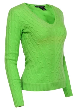 Ralph Lauren - Lime Green Cashmere Cable Knit Sweater Sz S