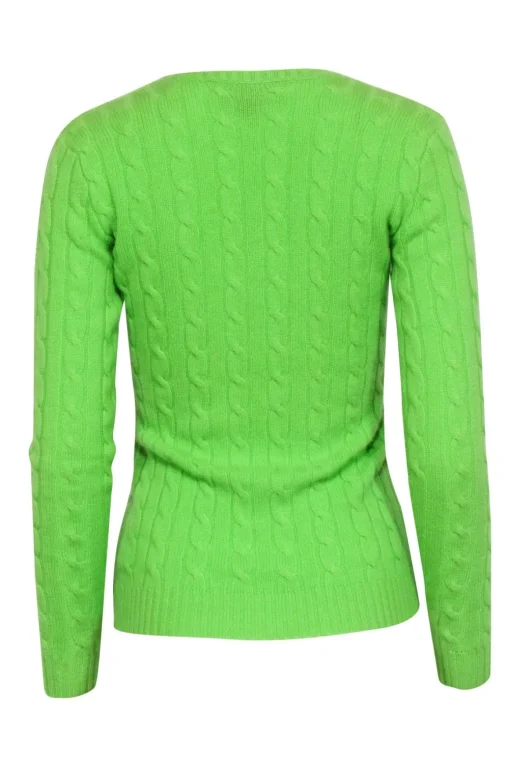 Ralph Lauren - Lime Green Cashmere Cable Knit Sweater Sz S