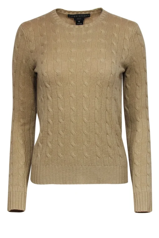 Ralph Lauren - Oatmeal Crewneck Cashmere Cable Knit Sweater Sz M