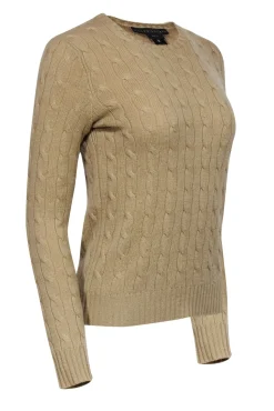 Ralph Lauren - Oatmeal Crewneck Cashmere Cable Knit Sweater Sz M