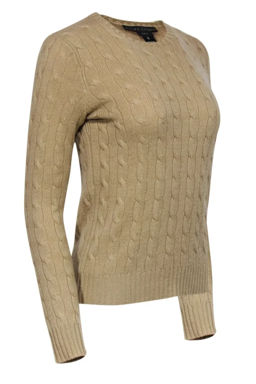 Ralph Lauren - Oatmeal Crewneck Cashmere Cable Knit Sweater Sz M