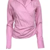 Ralph Lauren - Pink & White Striped Cotton Collared Wrap Top Sz 10