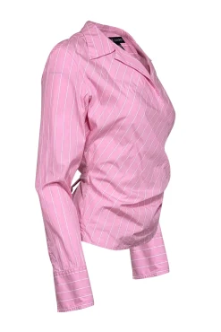 Ralph Lauren - Pink & White Striped Cotton Collared Wrap Top Sz 10