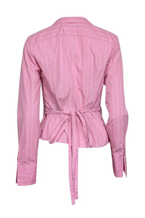 Ralph Lauren - Pink & White Striped Cotton Collared Wrap Top Sz 10