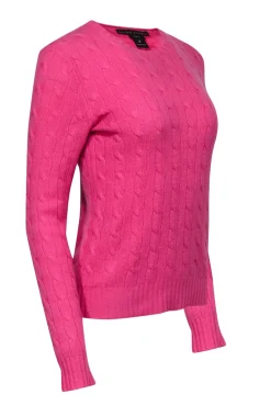 Ralph Lauren - Pink Crewneck Cashmere Cable Knit Sweater Sz M