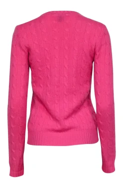 Ralph Lauren - Pink Crewneck Cashmere Cable Knit Sweater Sz M