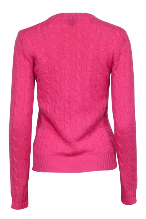 Ralph Lauren - Pink Crewneck Cashmere Cable Knit Sweater Sz M
