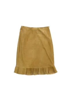 Ralph Lauren Black Label - Tan Suede Ruffle Hem Skirt Sz 10