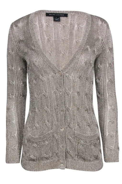 Ralph Lauren Black Label - Gold Metallic Knit Cardigan Sz XS