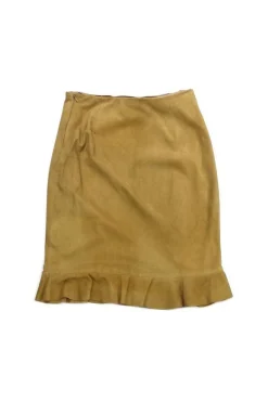 Ralph Lauren Black Label - Tan Suede Ruffle Hem Skirt Sz 10