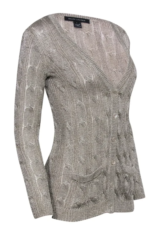 Ralph Lauren Black Label - Gold Metallic Knit Cardigan Sz XS