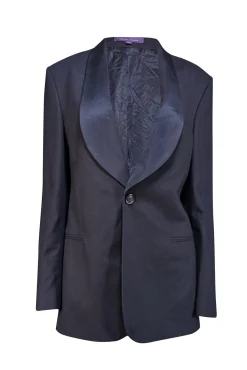 Ralph Lauren  Navy Blue Wool Blend w/ Silk Lapel Blazer Sz 10